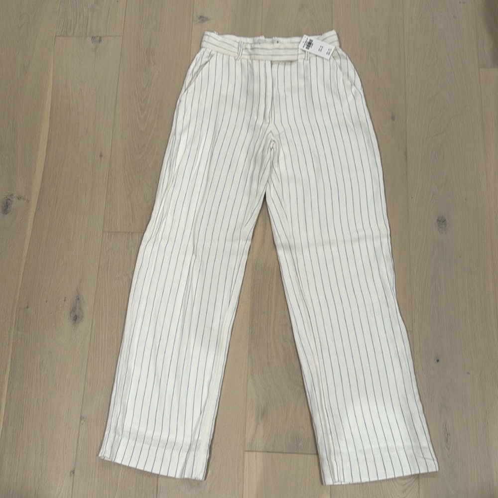 Abercrombie & Fitch White Pinstripe Wide-Leg Trousers Size XS Long